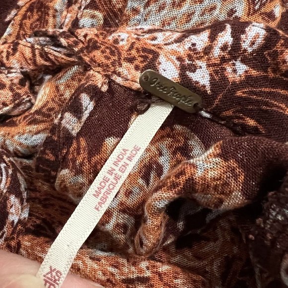 Free People Lady Luck Printed Tunic High Neck Bell Sleeve Tie Dress Sz XSmall XS - Picture 8 of 10